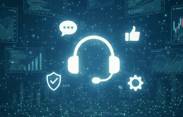 Support and success icons over technology background