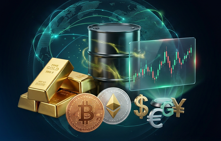 Digital coins and bar chart visualization